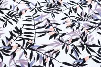 Ткань плательно-блузочная штапель, Maks Style, вискоза 100%, цвет ткани белый, листья, арт. MS- 2208 D-9 C-1