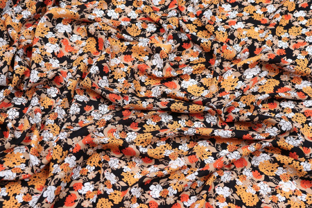 Ткань плательно-блузочная штапель, Maks Style, вискоза 100%, цветочный принт черный, арт. MS-1237 D-LZD621077 С-4