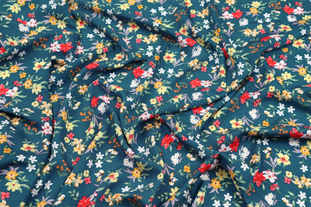 Ткань плательно-блузочная штапель, Maks Style, вискоза 100%, цветочный принт мятный, арт. MS- 2201 D-43