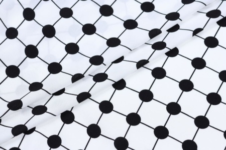 Ткань плательно-блузочная штапель, Maks Style, вискоза 100%, цвет ткани белый, черный горох, арт. MS- 1146 D-24 C-1