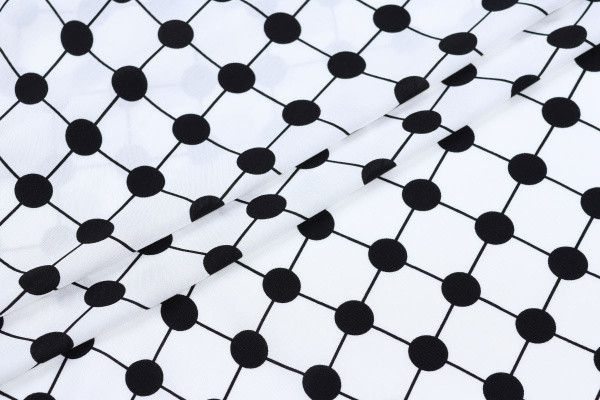 Ткань плательно-блузочная штапель, Maks Style, вискоза 100%, цвет ткани белый, черный горох, арт. MS- 1146 D-24 C-1