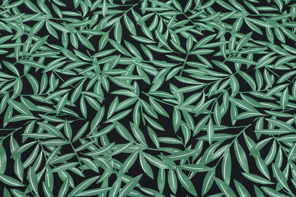 Ткань плательно-блузочная штапель, Maks Style, вискоза 100%, цвет ткани черный, рисунок листья, арт. MS- 2208 D-8 C-2