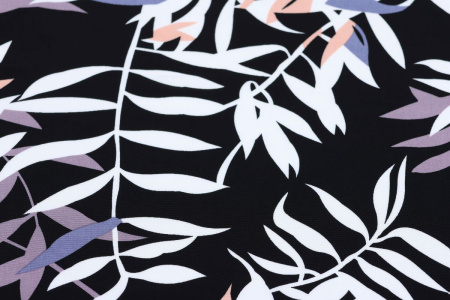 Ткань плательно-блузочная штапель, Maks Style, вискоза 100%, цвет ткани черный, листья, арт. MS- 2208 D-9 C-2