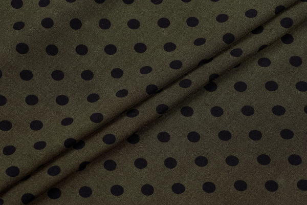 Ткань плательно-блузочная штапель, Maks Style, вискоза 100%, хаки принт горох, арт. MS- 1146 D-28 С-2