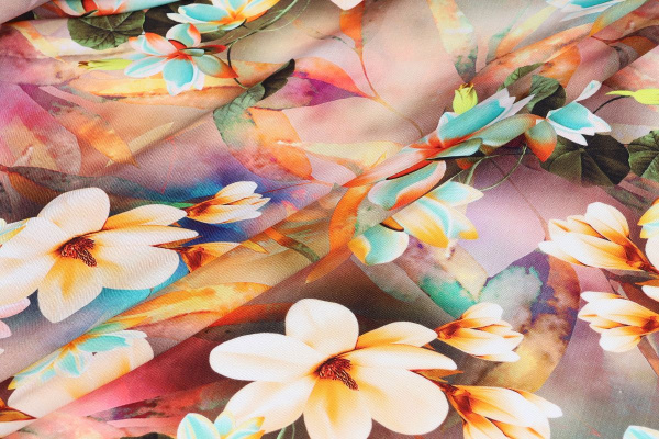 Ткань плательно-блузочная штапель, Maks Style, вискоза 100%, крупные цветы, арт. MS- 2202 D- 16