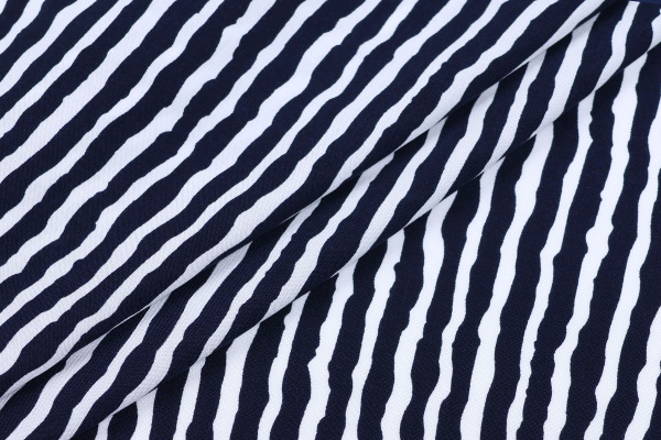 Ткань плательно-блузочная штапель, Maks Style, вискоза 100%, темно-синие белые полоски, арт. MS- 1187 D-35