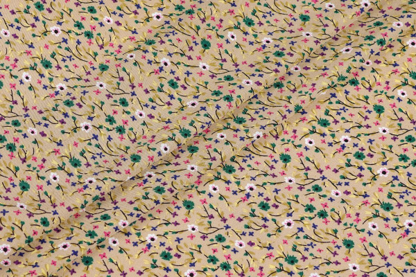 Ткань плательно-блузочная штапель, Maks Style, вискоза 100%, цвет ткани бежевый, мелкие цветы, арт. MS- 1226 D-33 C-4