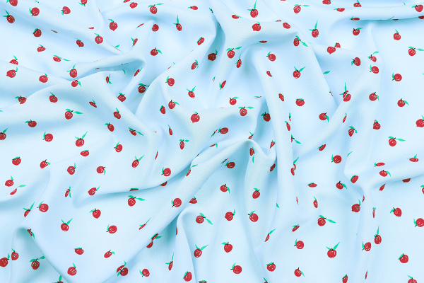Ткань плательно-блузочная штапель, Maks Style, вискоза 100%, ткань голубая принт ягоды, арт. 4203 D-2030 С-4