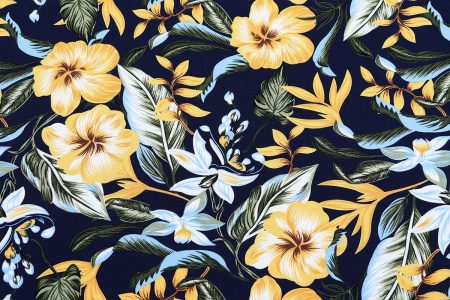 Ткань плательно-блузочная штапель, Maks Style, вискоза 100%, черный цветочный принт, арт. MS-1226 D-26 С-3