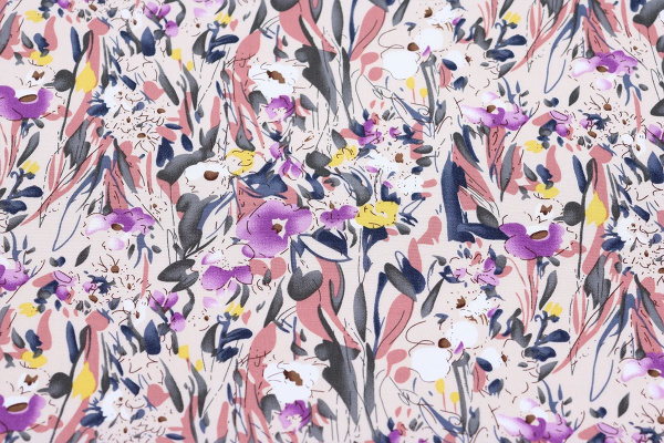 Ткань плательно-блузочная штапель, Maks Style, вискоза 100%, цвет ткани бежевый, цветочный принт, арт. MS- 2208 D-11 C-2