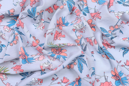 Ткань плательно-блузочная вискоза нейлон, Maks Style, вискоза 80%, нейлон 20%, цветочный принт, арт. MS- 4202 D- 201 С- 2