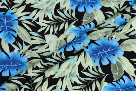 Ткань плательно-блузочная штапель, Maks Style, вискоза 100%, листья, цветочный принт, арт. MS- 1226 D-24 C-2