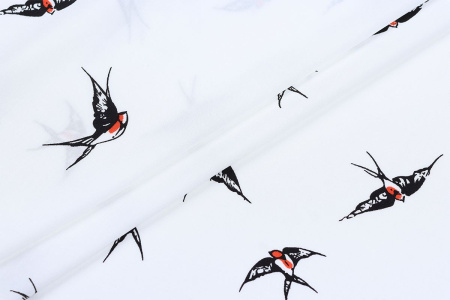 Ткань плательно-блузочная штапель, Maks Style, вискоза 100%, цвет ткани белый, ласточки, арт. MS- 2208 D-3 C-1