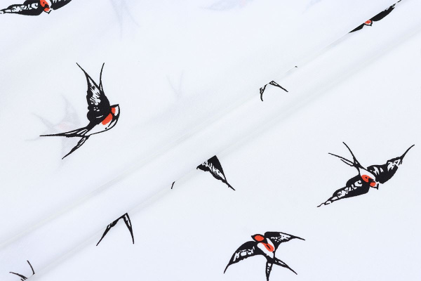 Ткань плательно-блузочная штапель, Maks Style, вискоза 100%, цвет ткани белый, ласточки, арт. MS- 2208 D-3 C-1