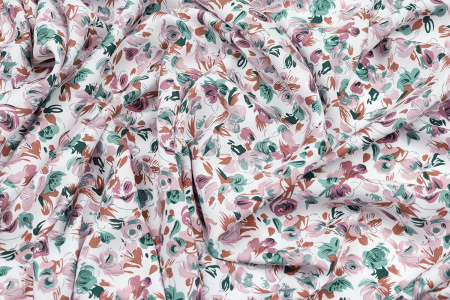Ткань плательно-блузочная штапель, Maks Style, вискоза 100%, цветочный принт светлый, арт. MS-1180 D-7