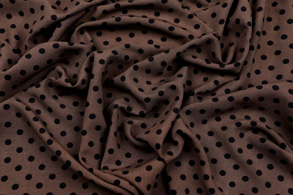 Ткань плательно-блузочная штапель, Maks Style, вискоза 100%, шоколадный принт горох, арт. MS- 1146 D-28 С-3