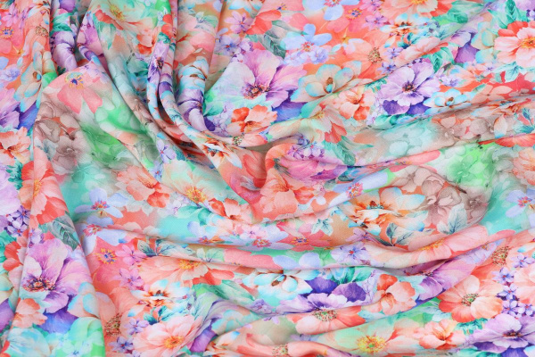 Ткань плательно-блузочная штапель, Maks Style, вискоза 100%, цветочный принт, арт. MS- 2202 D- 12