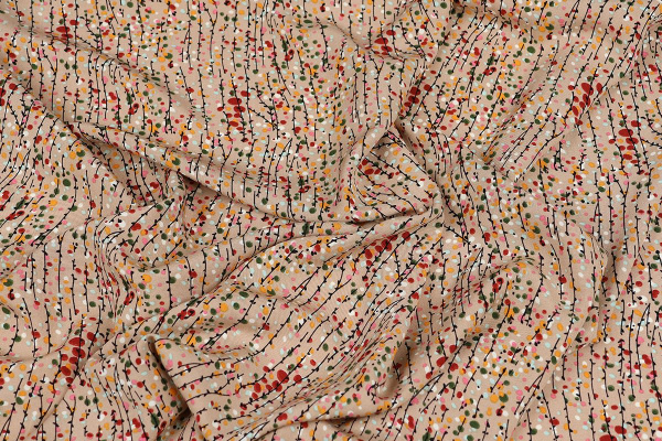 Ткань плательно-блузочная штапель, Maks Style, вискоза 100%, цвет ткани бежевый, мелкий рисунок, арт. MS- 1226 D-32 C-2