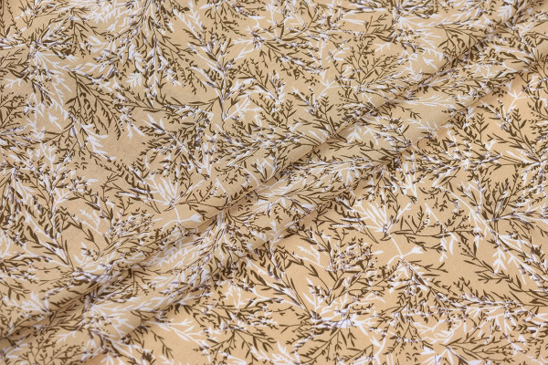 Ткань плательно-блузочная штапель, Maks Style, вискоза 100%, растительный принт бежевый, арт. MS-1237 D-LZD621060 C-4