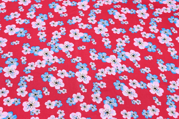 Ткань плательно-блузочная штапель, Maks Style, вискоза 100%, цветочный принт красный, арт. MS-2202 D-LZD621062 C-4