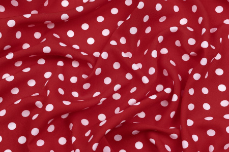 Ткань плательно-блузочная штапель, Maks Style, вискоза 100%, красный принт горох, арт. MS- 1146 D-29 С-6