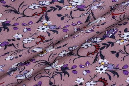Ткань плательно-блузочная штапель, Maks Style, вискоза 100%, цветочный принт сиреневый, арт. MS-1197 D-32