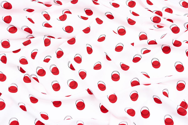 Ткань плательно-блузочная штапель, Maks Style, вискоза 100%, белый принт горох красный, арт. 4203 D-2028 С-1