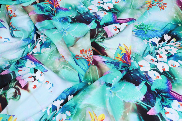 Ткань плательно-блузочная штапель, Maks Style, вискоза 100%, цветочный принт, листья, арт. MS- 2202 D- 7