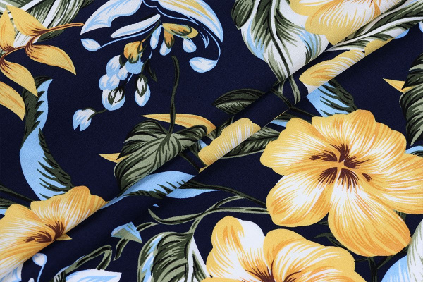 Ткань плательно-блузочная штапель, Maks Style, вискоза 100%, темно-синий цветочный принт, арт. MS-1226 D-26 С-2