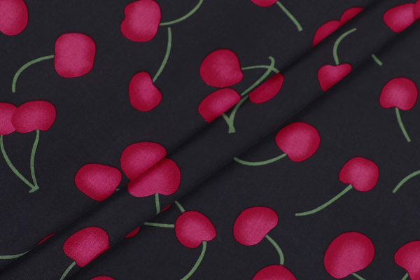 Ткань плательно-блузочная штапель, Maks Style, вискоза 100%, цвет ткани черный, спелая вишня, арт. MS- 2227 D-1