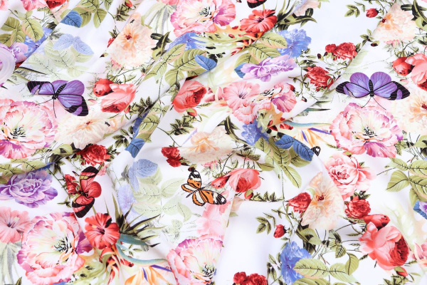 Ткань плательно-блузочная штапель, Maks Style, вискоза 100%, цветы, бабочки, арт. MS- 1215 D- 6