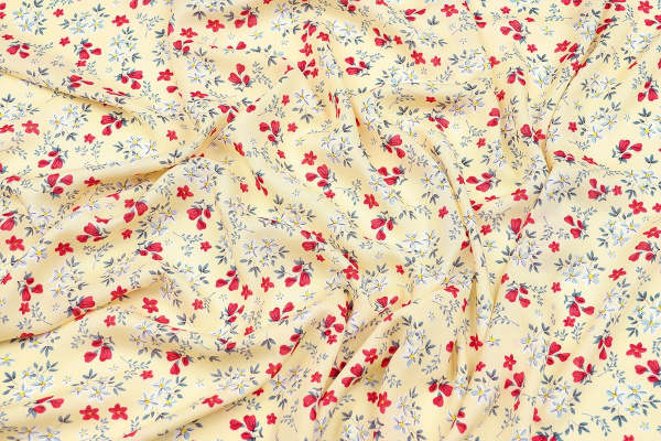 Ткань плательно-блузочная штапель, Maks Style, вискоза 100%, цветочный принт желтый, арт. MS-1120-1 D-17