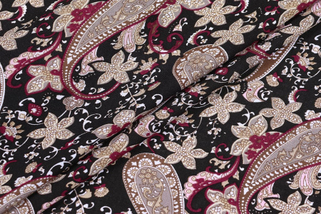 Ткань плательно-блузочная штапель, Maks Style, вискоза 100%, цветочный принт огурцы, арт. SI- 3020 /17 D-12 C-1