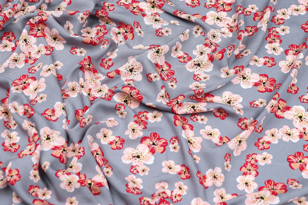 Ткань плательно-блузочная штапель, Maks Style, вискоза 100%, цветочный принт серый, арт. MS-2202 D-LZD621062 C-3