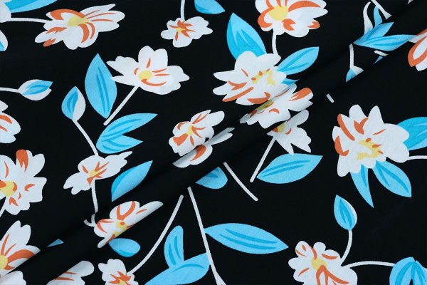 Ткань плательно-блузочная штапель, Maks Style, вискоза 100%, цвет ткани черный, рисунок цветы, арт. MS- 1226 C-2