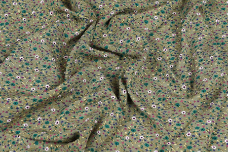 Ткань плательно-блузочная штапель, Maks Style, вискоза 100%, цвет ткани оливкой, мелкие цветы, арт. MS- 1226 D-33 C-1