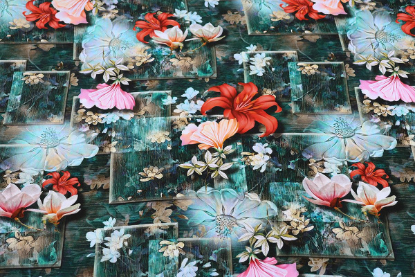 Ткань плательно-блузочная штапель, Maks Style, вискоза 100%, цветы на зеленом фоне, арт. MS- 1192 D- 20