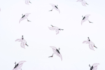 Ткань плательно-блузочная штапель, Maks Style, вискоза 100%, цвет ткани белый, аисты, арт. MS- 1226 D-21 C-1