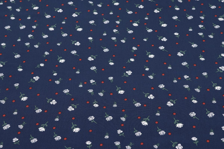 Ткань плательно-блузочная штапель, Maks Style, вискоза 100%, цвет ткани темно-синий, рисунок цветы, арт. MS- 1233 D-20