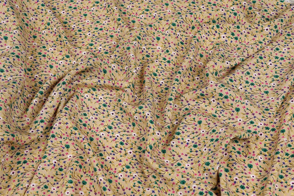Ткань плательно-блузочная штапель, Maks Style, вискоза 100%, цвет ткани бежевый, мелкие цветы, арт. MS- 1226 D-33 C-4