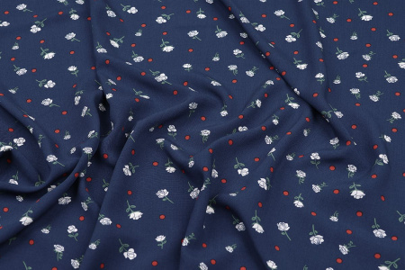 Ткань плательно-блузочная штапель, Maks Style, вискоза 100%, цвет ткани темно-синий, рисунок цветы, арт. MS- 1233 D-20