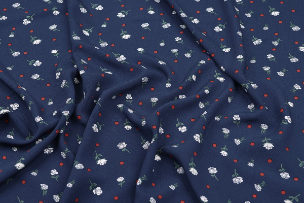 Ткань плательно-блузочная штапель, Maks Style, вискоза 100%, цвет ткани темно-синий, рисунок цветы, арт. MS- 1233 D-20