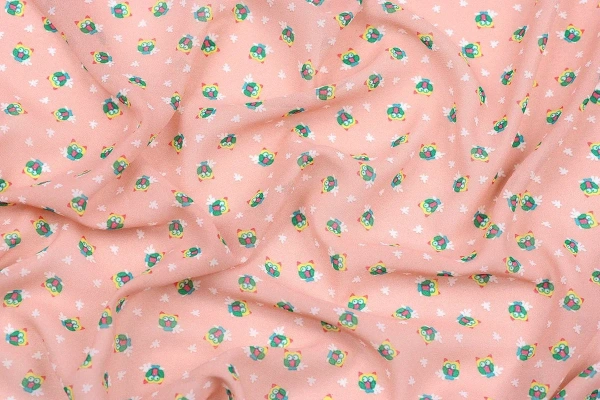 Ткань плательно-блузочная шифон, Maks Style, совы, арт. 2493 D-16 C-2