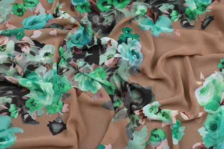 Ткань плательно-блузочная шифон,  Maks Style, цветочный принт, арт SI- 3778-18 D-1013269 C-1