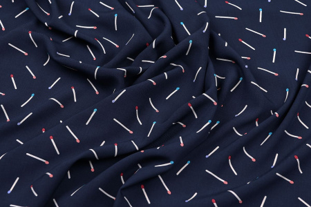 Ткань плательно-блузочная штапель, Maks Style, вискоза 100%, цвет ткани темно-синий, спички, арт. MS- 1233 D-2