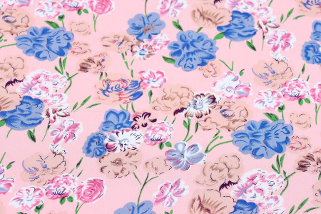 Ткань плательно-блузочная штапель, Maks Style, вискоза 100%, цветочный принт розовый, арт. MS-1237 D-LZD621057 C-4