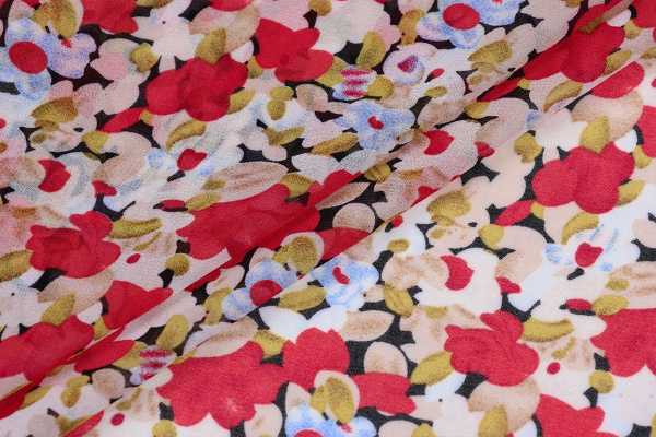 Ткань плательно-блузочная шифон, Maks Style, цветочный принт, арт. MS- 1234 D-23 C-1