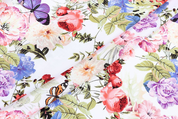 Ткань плательно-блузочная штапель, Maks Style, вискоза 100%, цветы, бабочки, арт. MS- 1215 D- 6