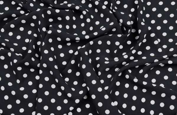 Ткань плательно-блузочная штапель, Maks Style, вискоза 100%, черный принт горох, арт. MS- 1146 D-29 С-3