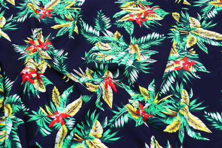 Ткань плательно-блузочная штапель, Maks Style, вискоза 100%, цвет ткани темно-синий, рисунок цветы, арт. MS- 1226 D-10 C-1